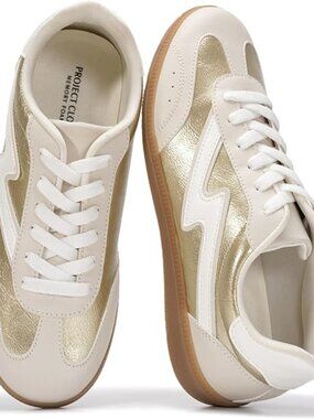 Women's Gold Plush & Soft Memory Foam Insole Lace Up Shoes Trendy Sneakers